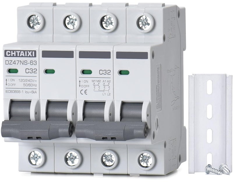 CHTAIXI Manual Transfer Switch, 32 Amp 120V/240V AC Dual 2-Pole DIN Rail Mount RV Transfer Switch, Single-Side Interlock Circuit Breaker MTS D2P C32 - Image 1
